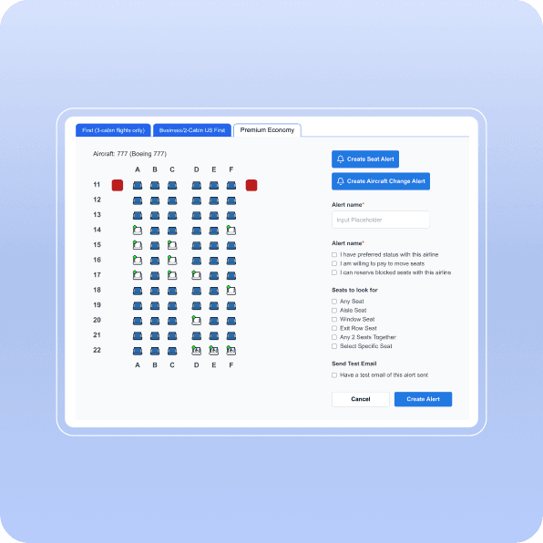 Upgrade and award inventory screenshot showing available seats