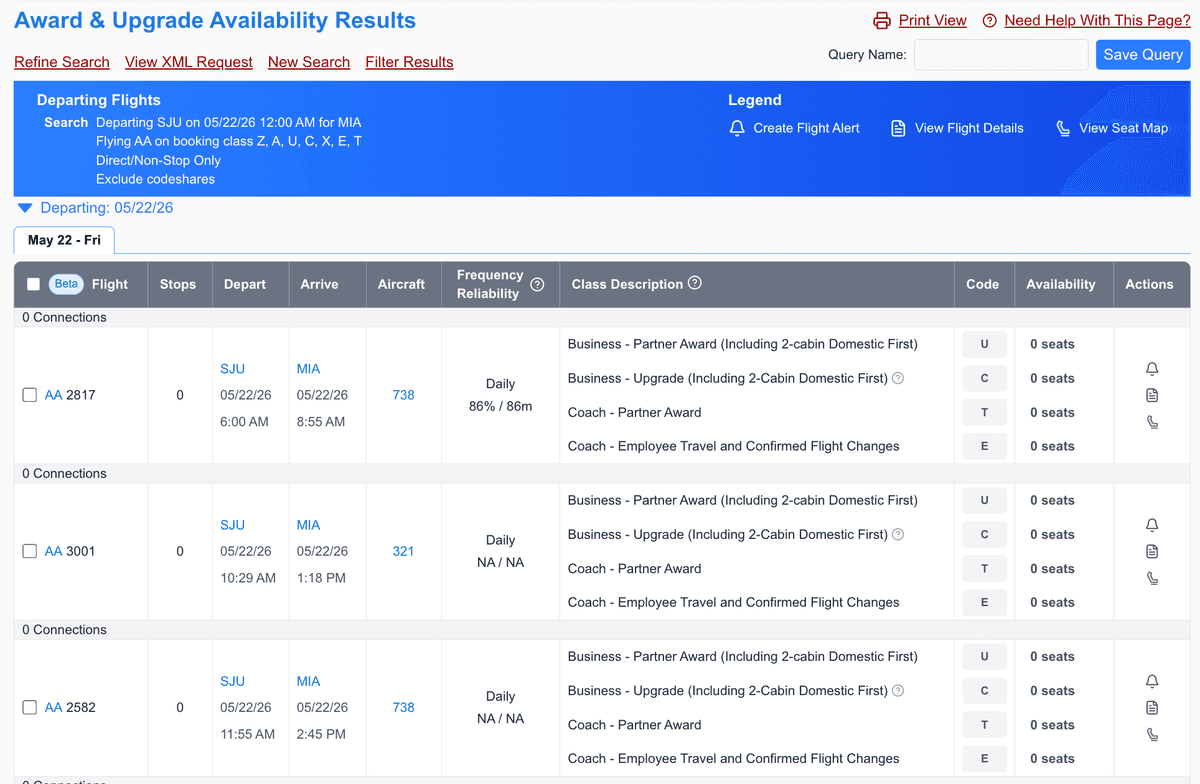 Award and upgrade availability preview