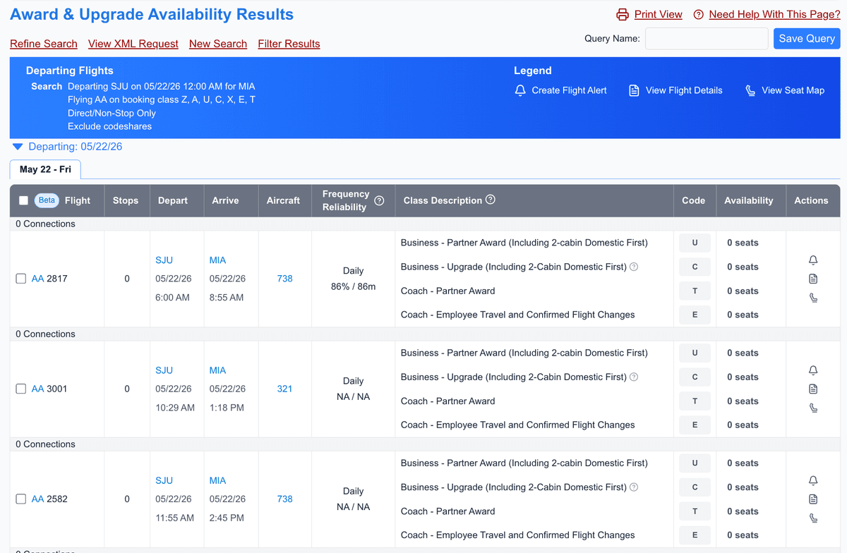 Award and upgrade availability preview
