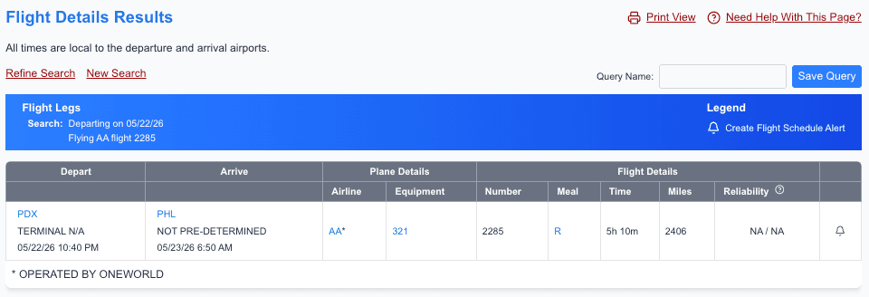 Flight details search preview