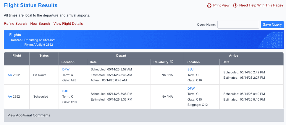 Flight status details preview