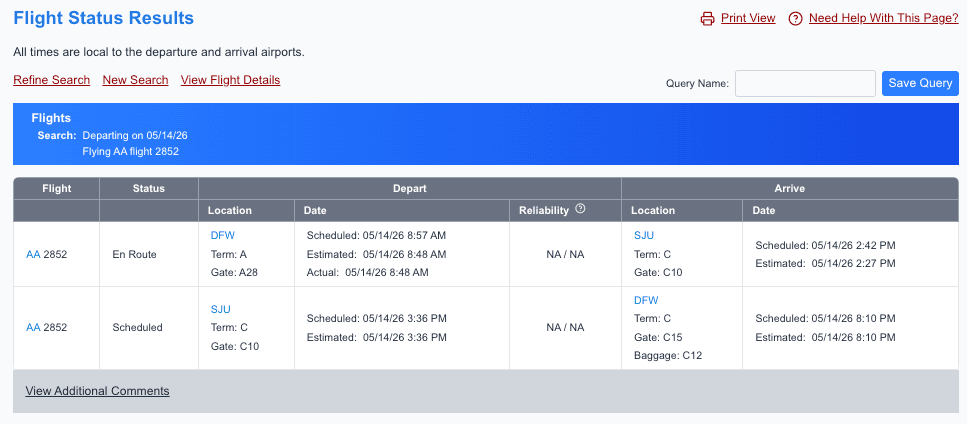 Flight status and disruption monitoring preview