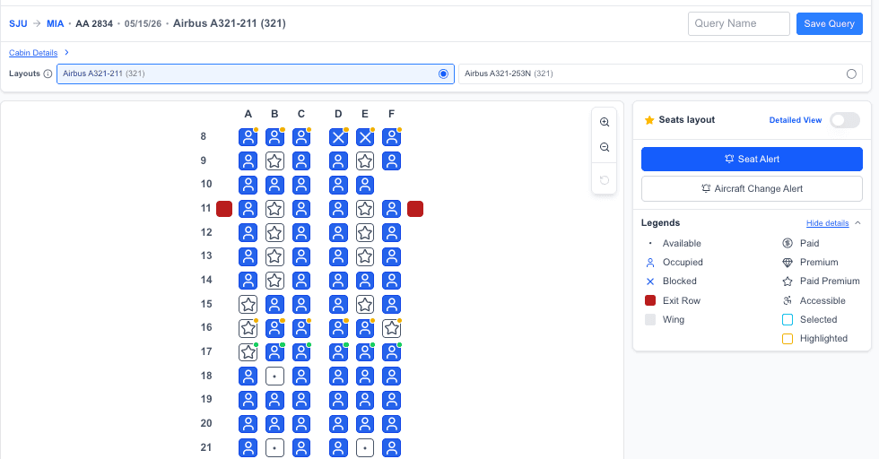 Flight and seat alert notification preview